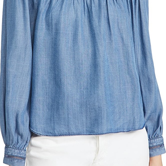 Rebecca minkoff / NWT Jordana chambray Medium wash ruched blouse top XS - Picture 5 of 10